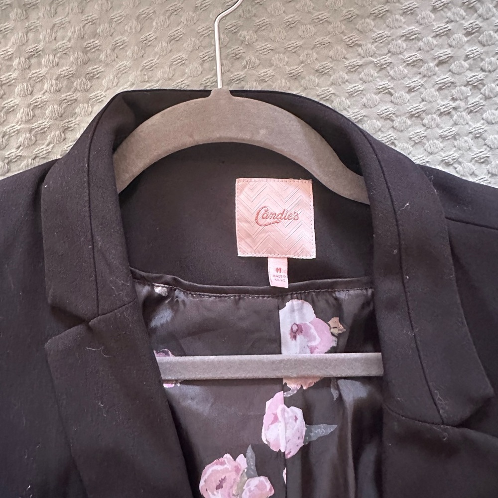 Candie's Black Blazer with Pink Floral Lining Detail
